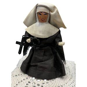 Vtg Nun Bell Figurine Cloth Habit Rosary Hand Painted Face Religious MCM Works